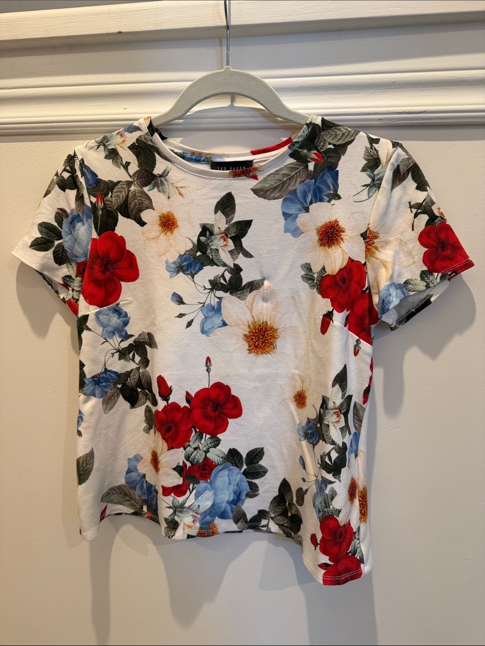 Ted Baker White Tee with Red & Blue Floral Print